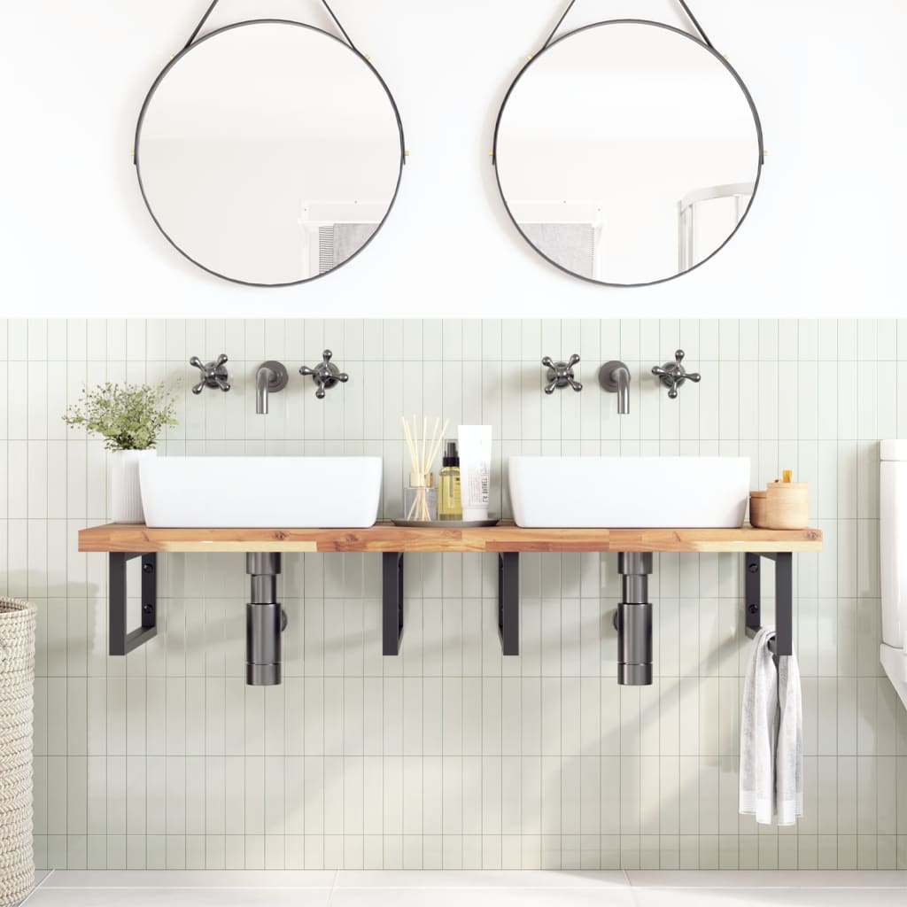 Badkamer Wandschap Staal En Massief Acaciahout 1 120 x 50 x 4 cm Bruin en zwart