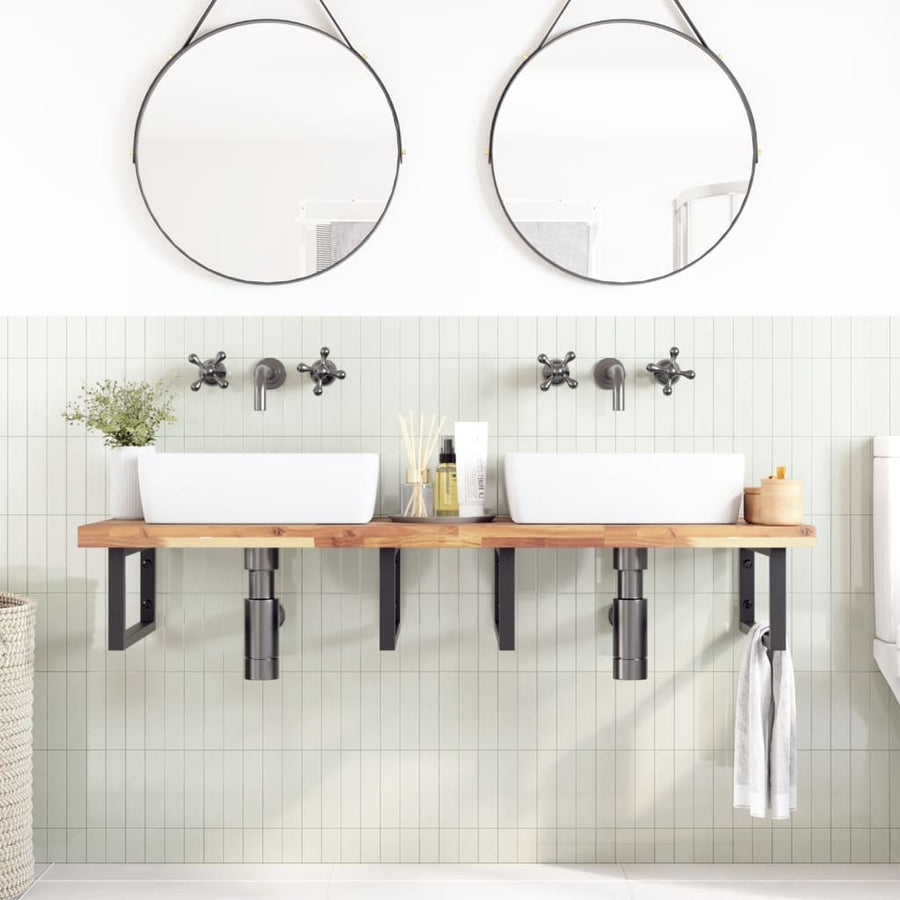 Badkamer Wandschap Staal En Massief Acaciahout 1 120 x 50 x 4 cm Bruin en zwart