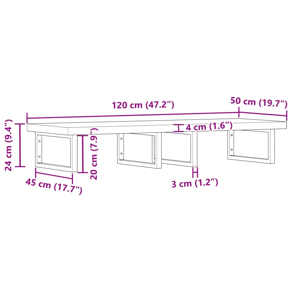 Badkamer Wandschap Staal En Massief Acaciahout 1 120 x 50 x 4 cm Bruin en zwart