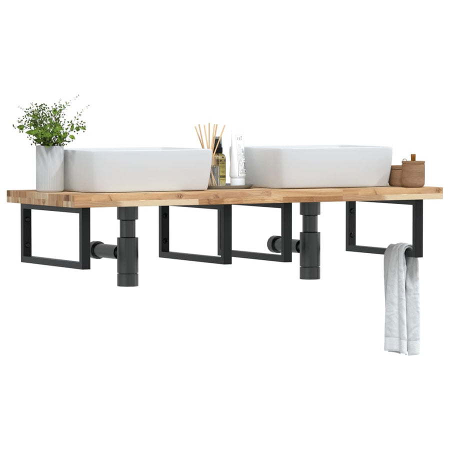 Badkamer Wandschap Staal En Massief Acaciahout 1 120 x 50 x 4 cm Bruin en zwart