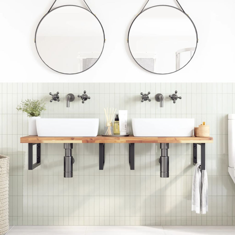 Badkamer wandschap staal en massief acaciahout