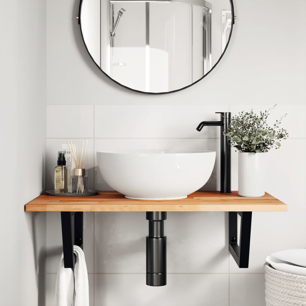 Badkamer Wandschap Staal En Massief Acaciahout 1