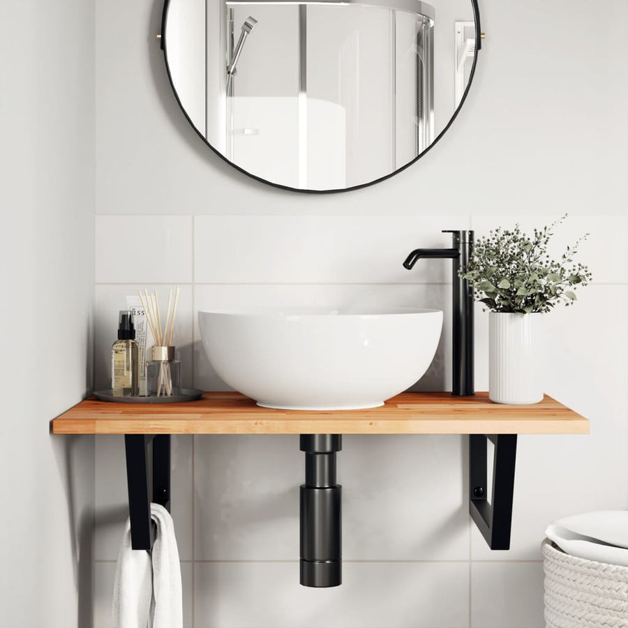 Badkamer Wandschap Staal En Massief Acaciahout 1