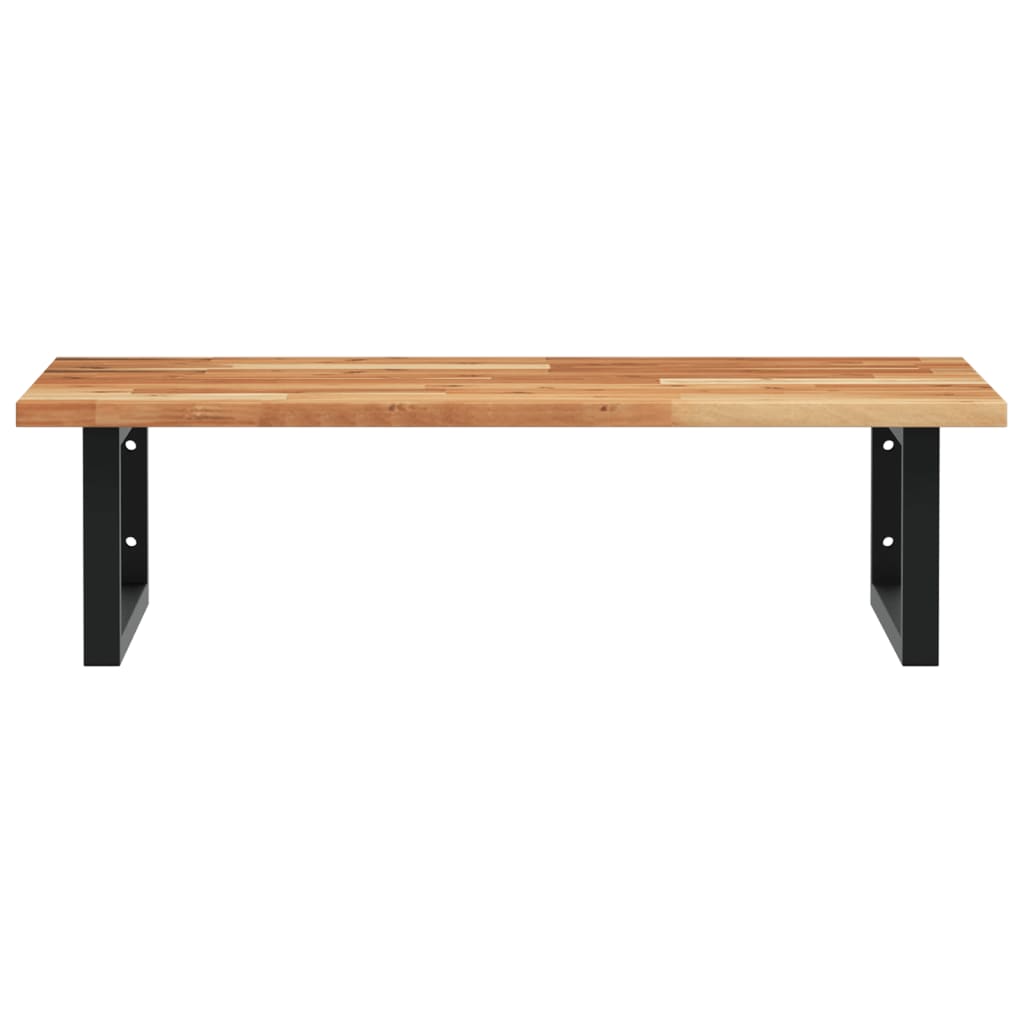 Badkamer Wandschap Staal En Massief Acaciahout 1 100 x 50 x 2 cm Donkerbruin en zwart