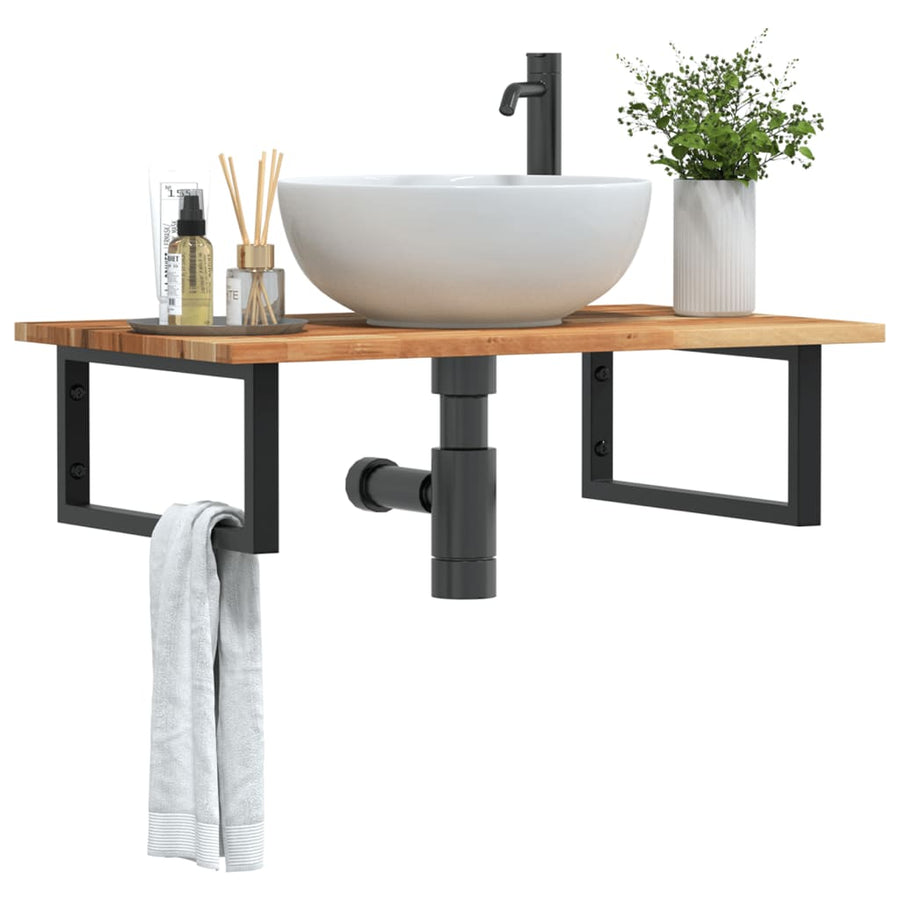 Badkamer Wandschap Staal En Massief Acaciahout 1 100 x 50 x 2 cm Donkerbruin en zwart