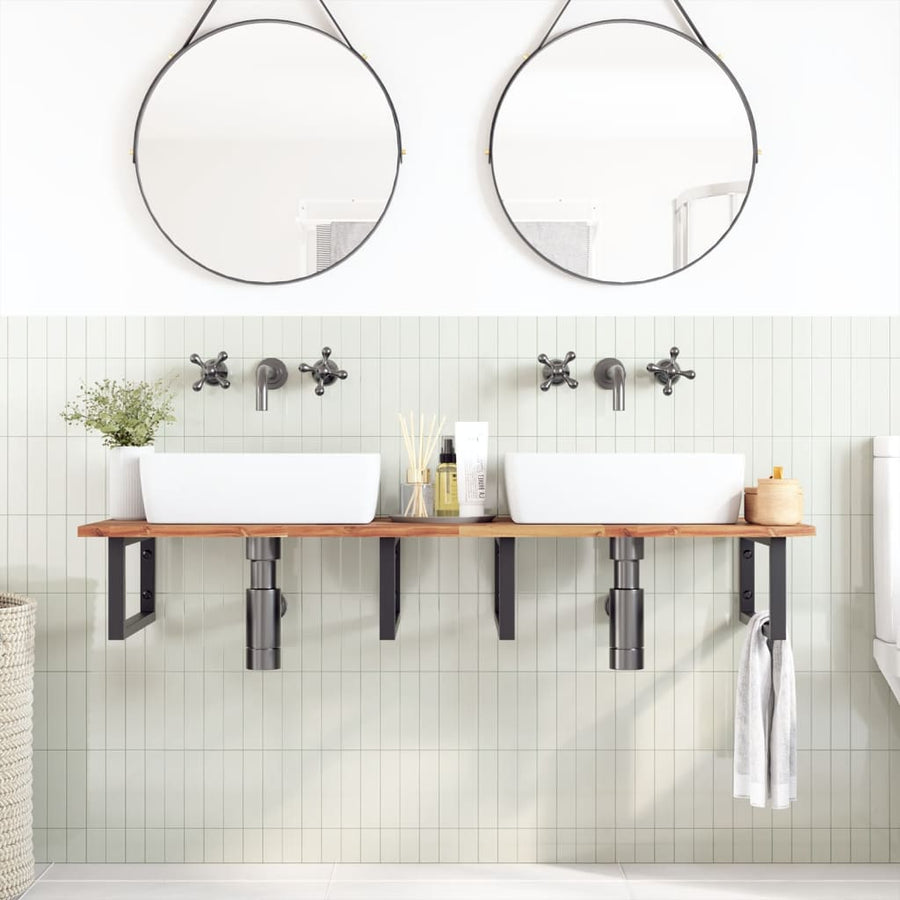 Badkamer Wandschap Staal En Massief Acaciahout 1 120 x 50 x 2 cm Donkerbruin en zwart