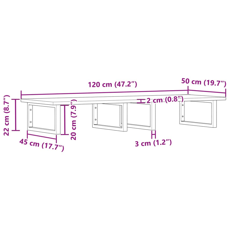 Badkamer Wandschap Staal En Massief Acaciahout 1 120 x 50 x 2 cm Donkerbruin en zwart