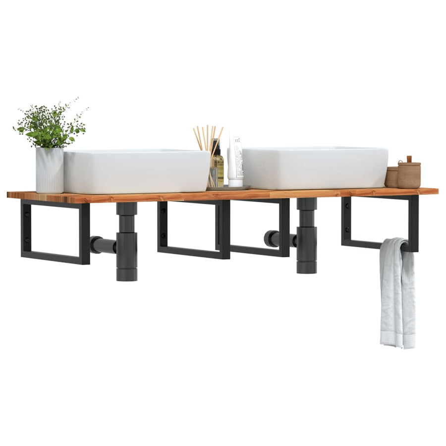 Badkamer Wandschap Staal En Massief Acaciahout 1 120 x 50 x 2 cm Donkerbruin en zwart