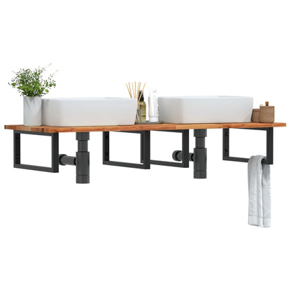 Badkamer Wandschap Staal En Massief Acaciahout 1 140 x 50 x 2 cm Donkerbruin en zwart