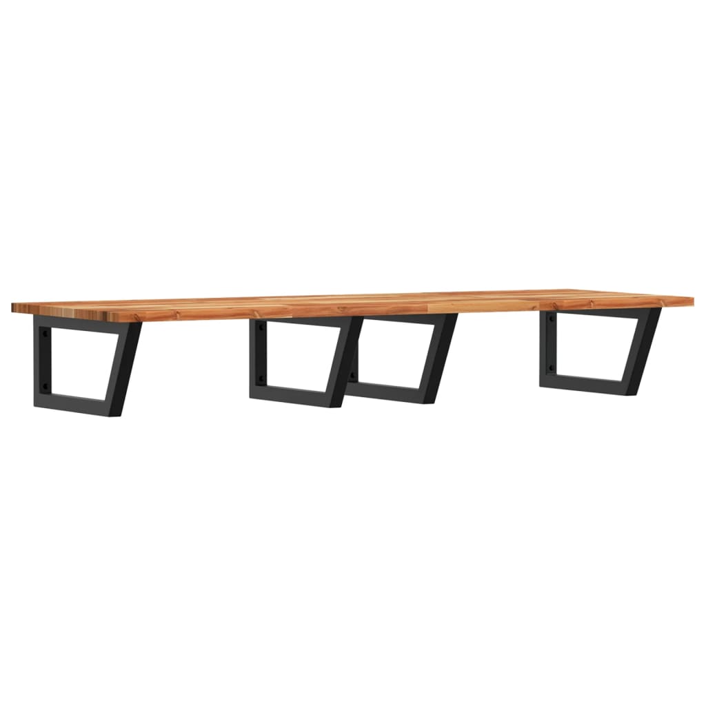 Badkamer Wandschap Staal En Massief Acaciahout 1 140 x 50 x 2 cm Donkerbruin en zwart