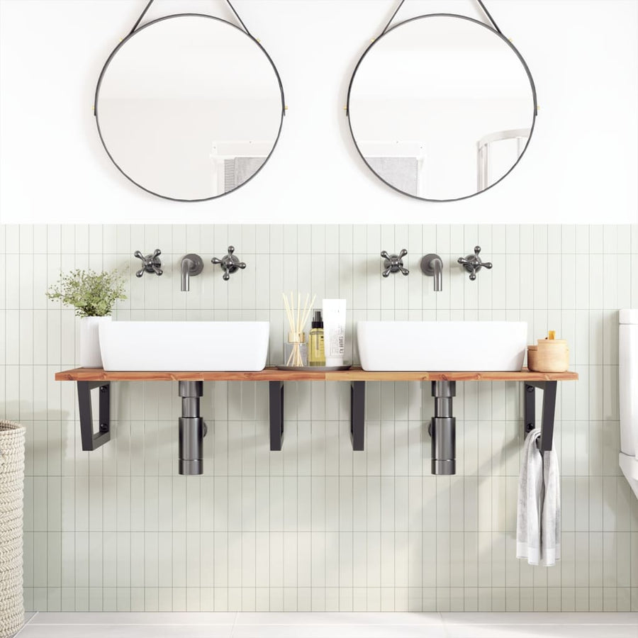 Badkamer Wandschap Staal En Massief Acaciahout 1 140 x 50 x 2 cm Donkerbruin en zwart