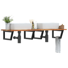 Badkamer Wandschap Staal En Massief Acaciahout 1 140 x 50 x 2 cm Donkerbruin en zwart