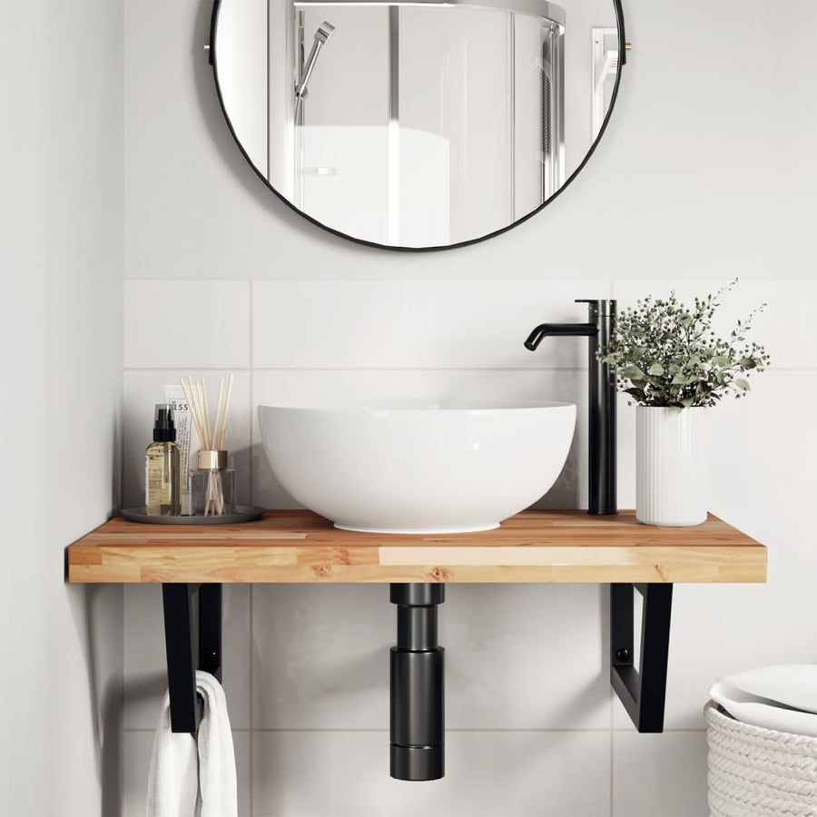 Badkamer Wandschap Staal En Massief Acaciahout 1