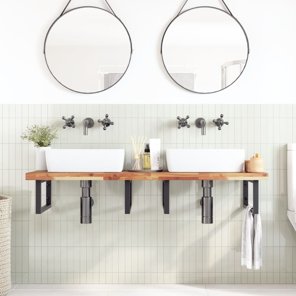 Badkamer wandschap staal en massief acaciahout