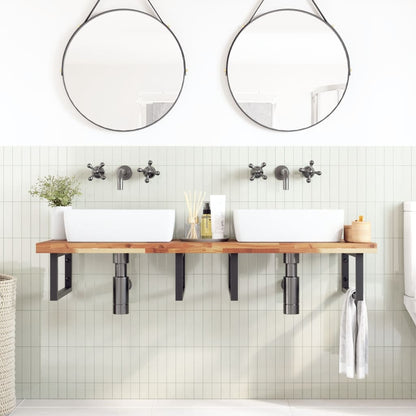 Badkamer wandschap staal en massief acaciahout