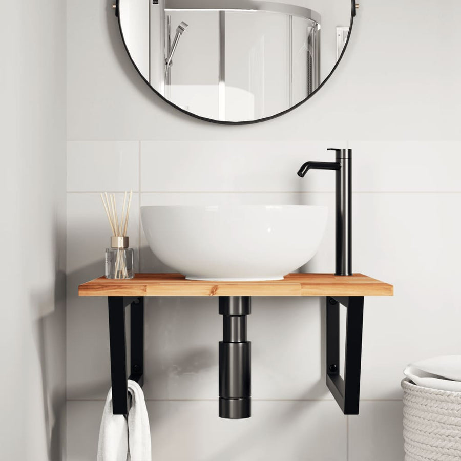 Badkamer Wandschap Staal En Massief Acaciahout 1 60 x 60 x 2 cm Donkerbruin en zwart