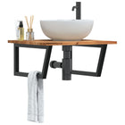 Badkamer wandschap staal massief acaciahout 60x60x2 cm