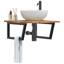 Badkamer Wandschap Staal En Massief Acaciahout 1 60 x 60 x 2 cm Donkerbruin en zwart