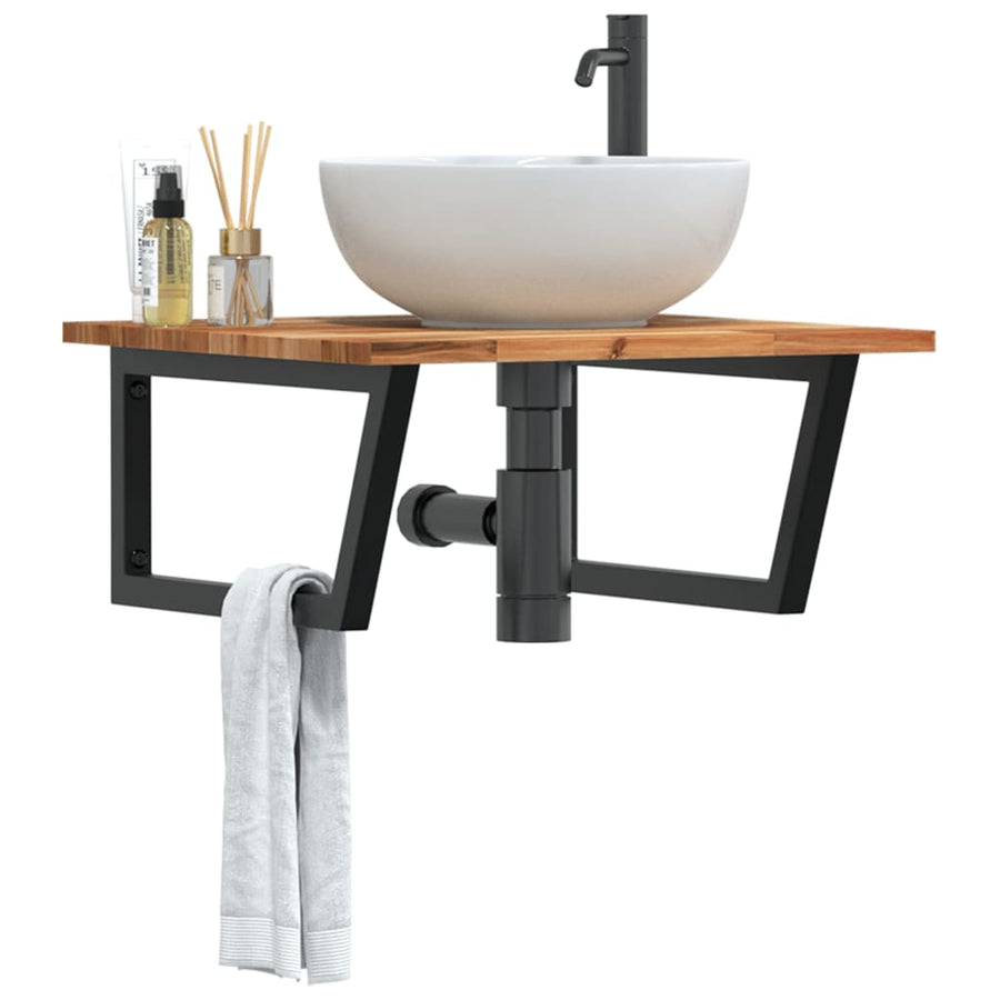 Badkamer Wandschap Staal En Massief Acaciahout 1 60 x 60 x 2 cm Donkerbruin en zwart