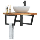 Bathroom wall shelf steel and solid acacia wood