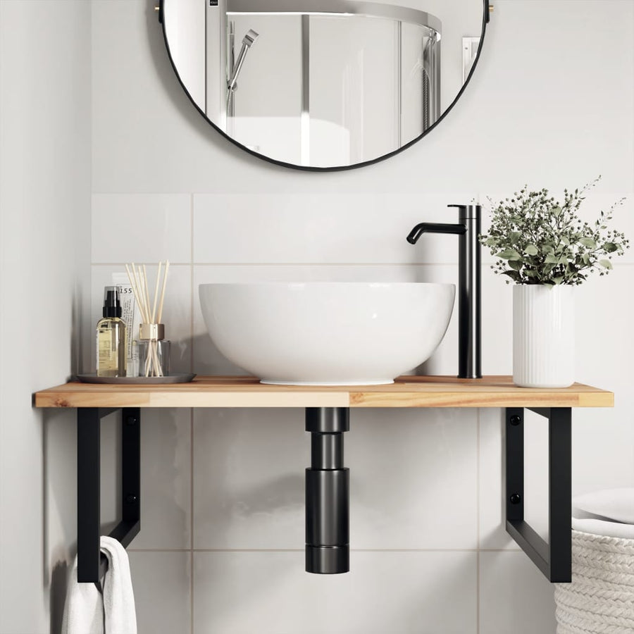 Badkamer Wandschap Staal En Massief Acaciahout