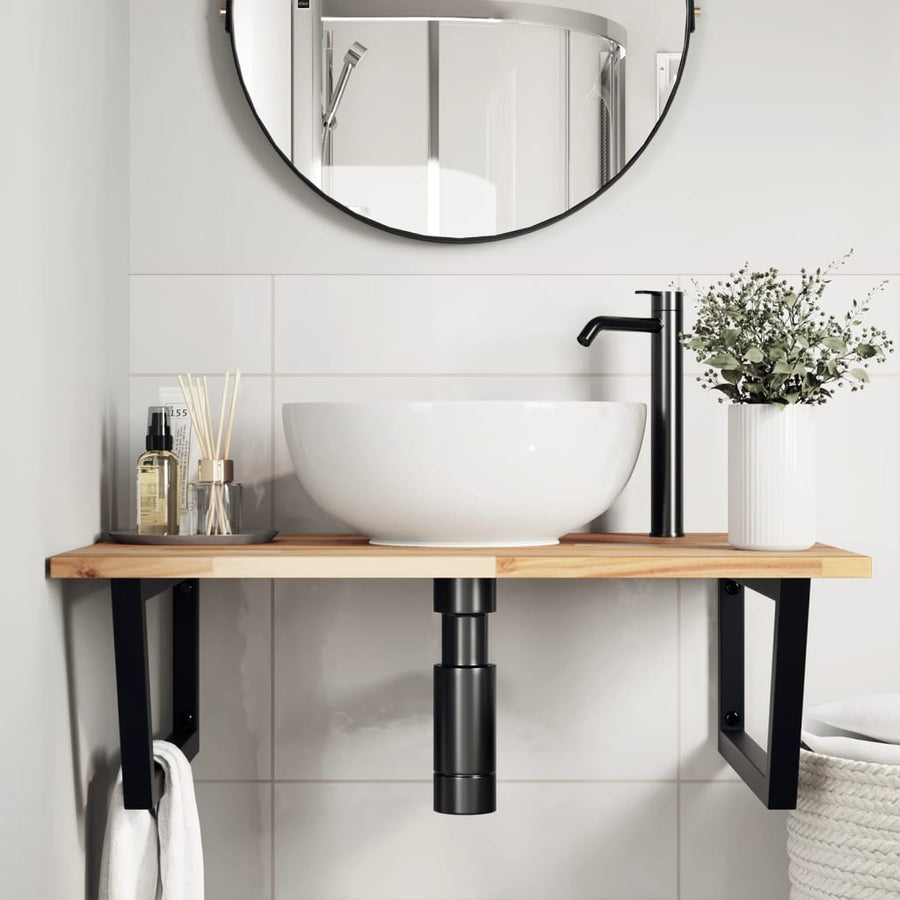 Badkamer Wandschap Staal En Massief Acaciahout 1