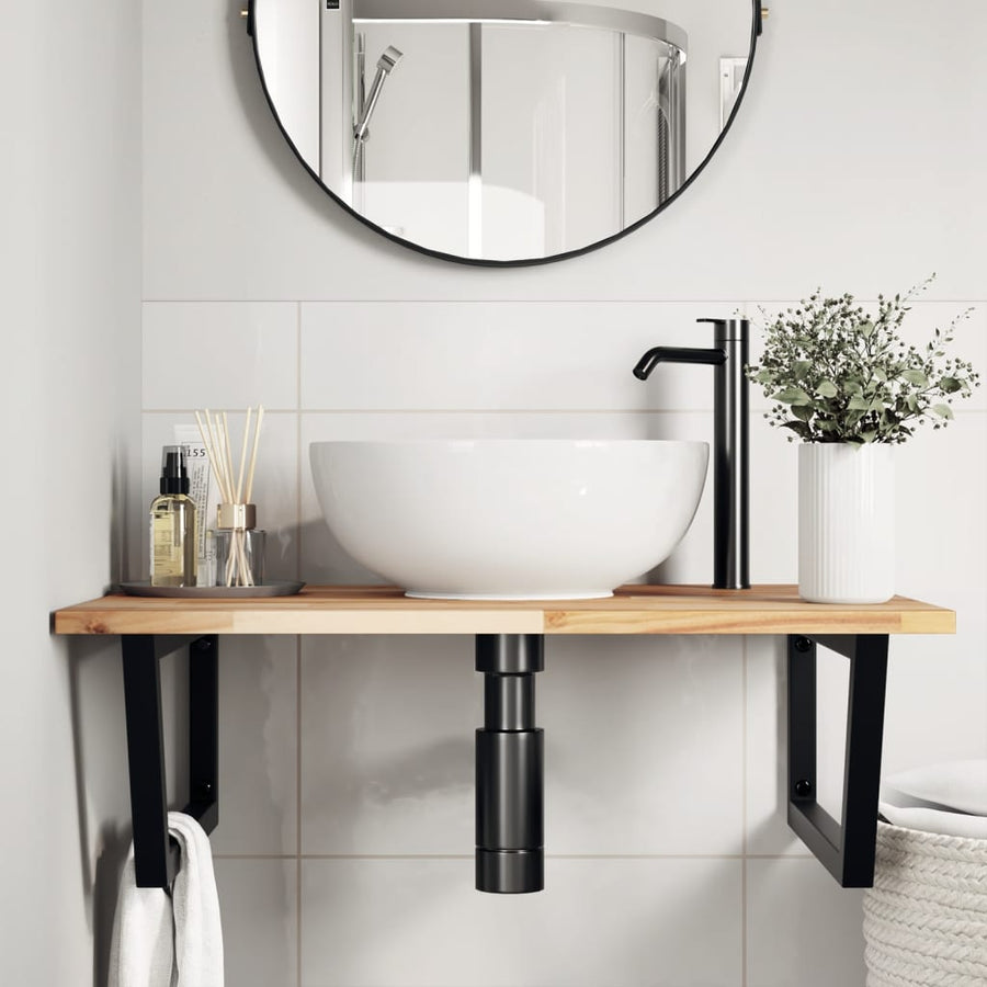 Badkamer wandschap staal en massief acaciahout