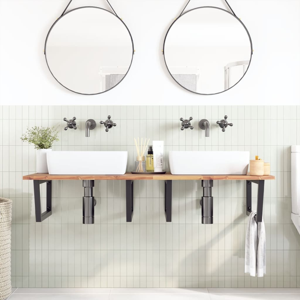 Badkamer Wandschap Staal En Massief Acaciahout 1 120 x 60 x 2 cm Bruin en zwart
