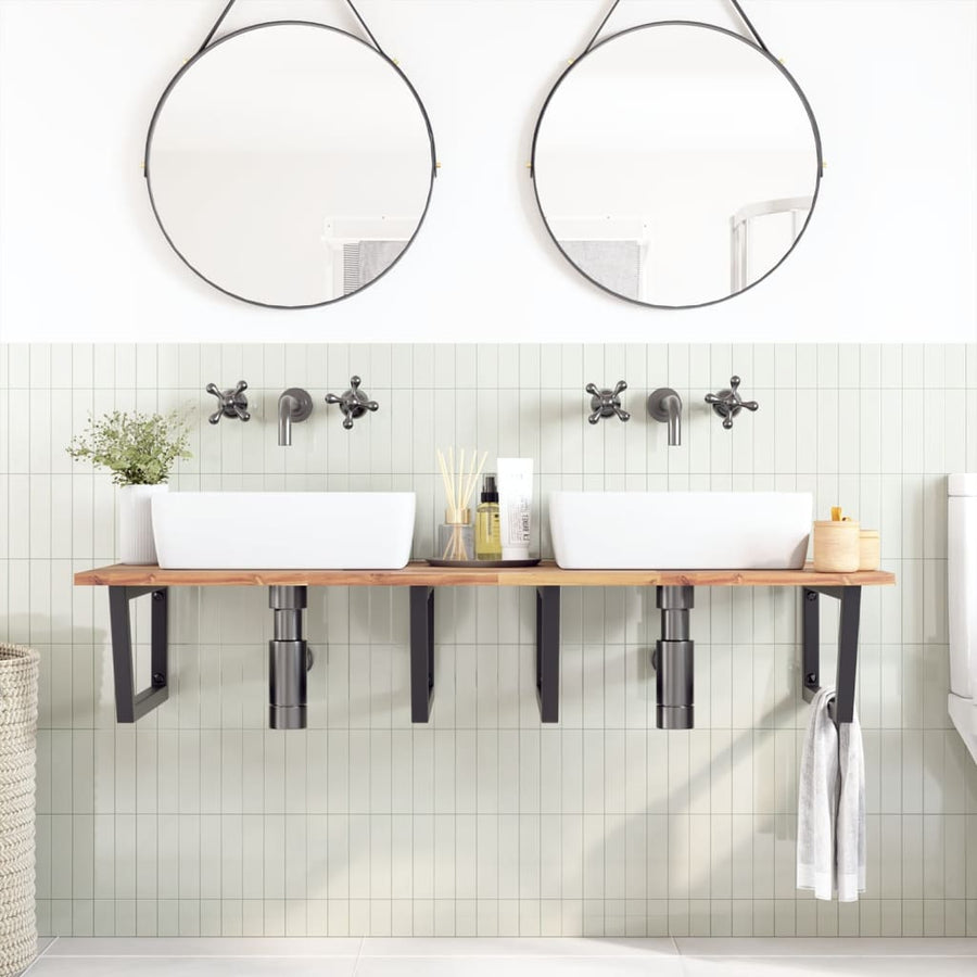 Badkamer Wandschap Staal En Massief Acaciahout 1 120 x 60 x 2 cm Bruin en zwart