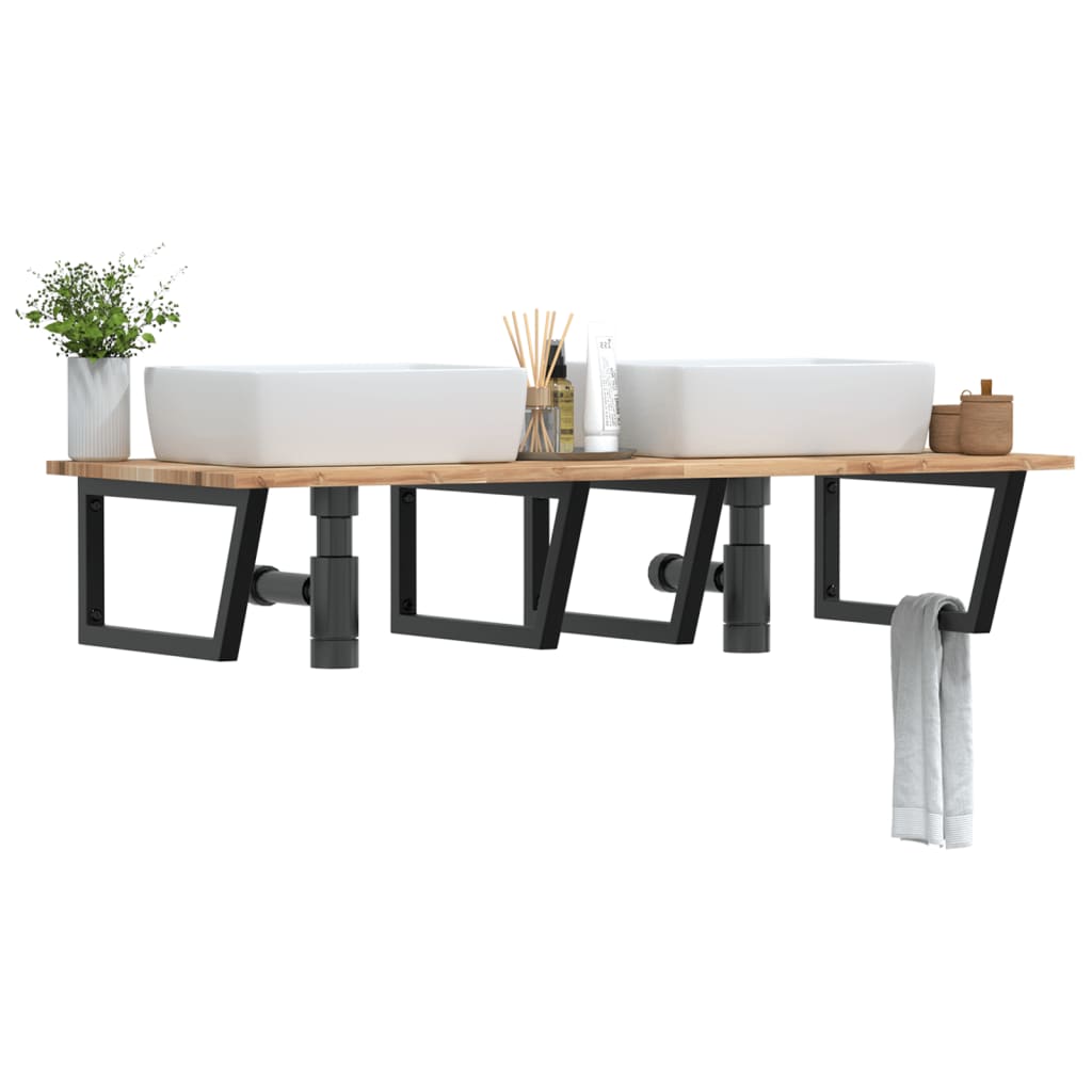 Badkamer Wandschap Staal En Massief Acaciahout 1 120 x 60 x 2 cm Bruin en zwart