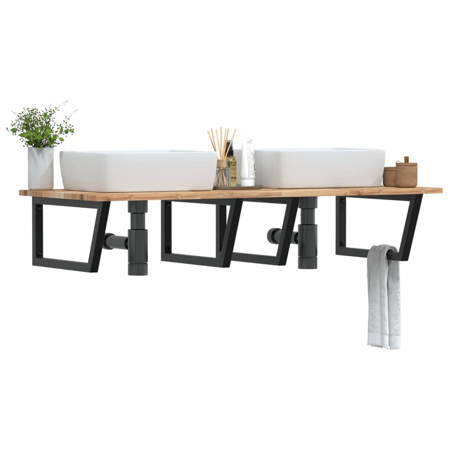 Badkamer Wandschap Staal En Massief Acaciahout 1 120 x 60 x 2 cm Bruin en zwart