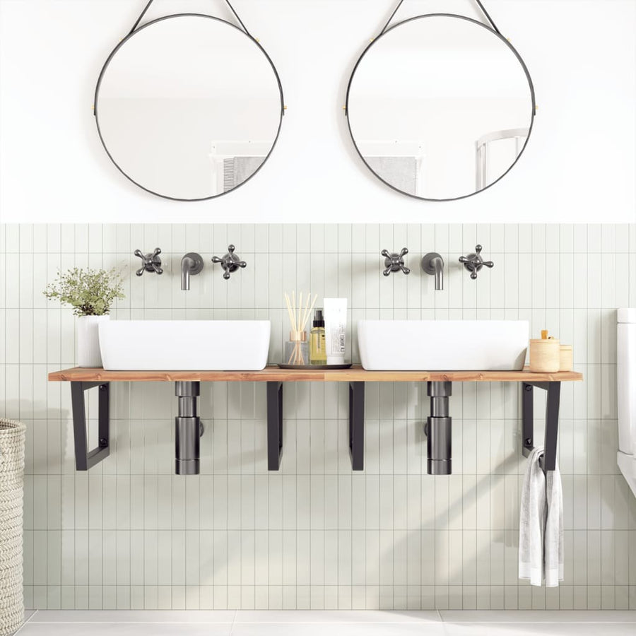Badkamer Wandschap Staal En Massief Acaciahout 1 140 x 60 x 2 cm Bruin en zwart