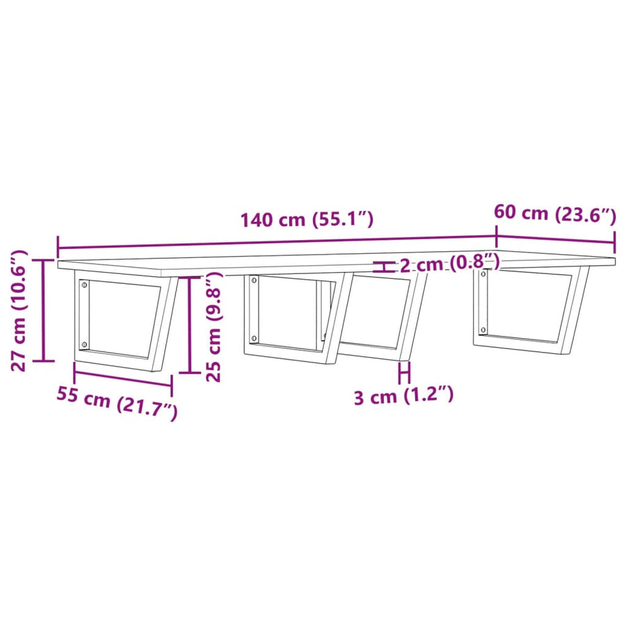 Badkamer Wandschap Staal En Massief Acaciahout 1 140 x 60 x 2 cm Bruin en zwart