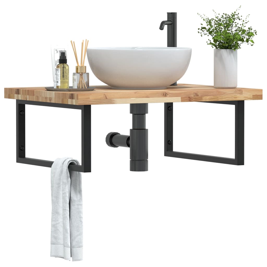 Badkamer wandschap staal en massief acaciahout