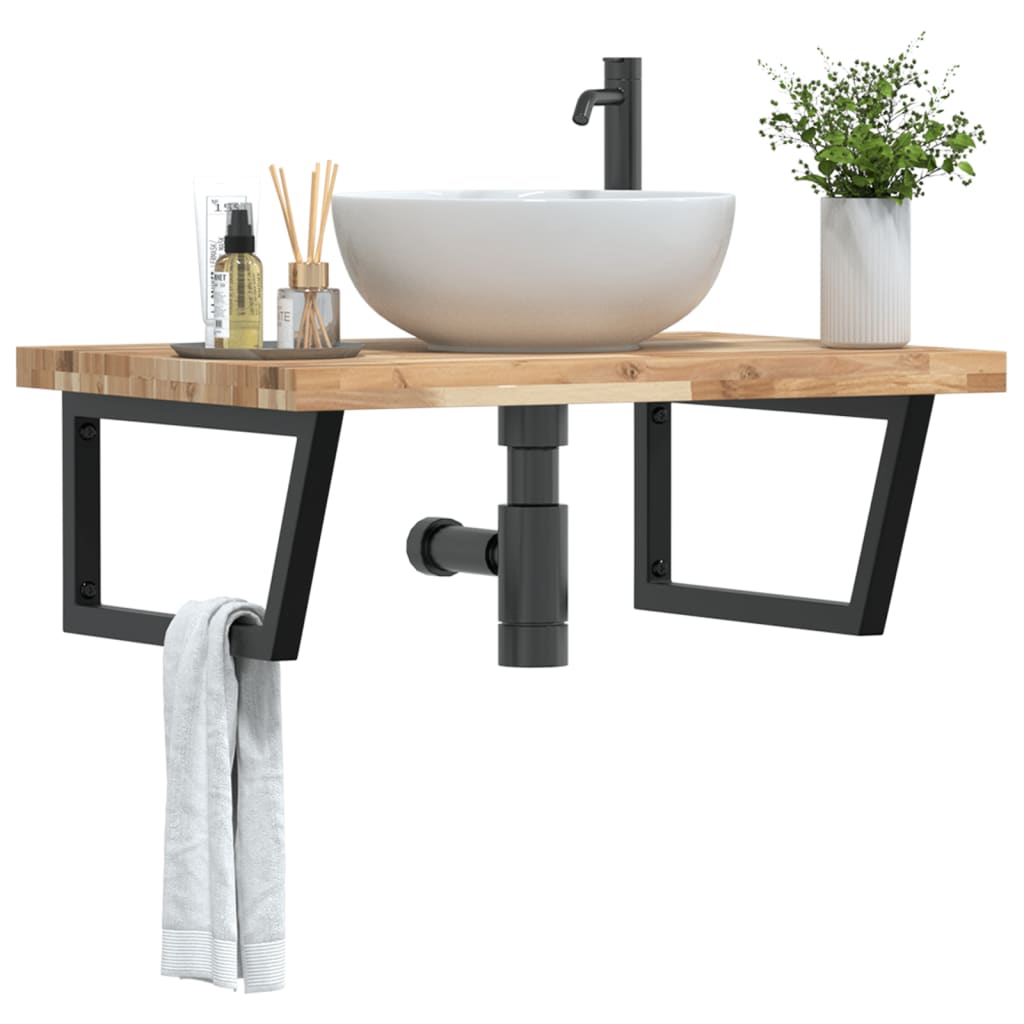 Badkamer Wandschap Staal En Massief Acaciahout 1 100 x 60 x 4 cm Bruin en zwart