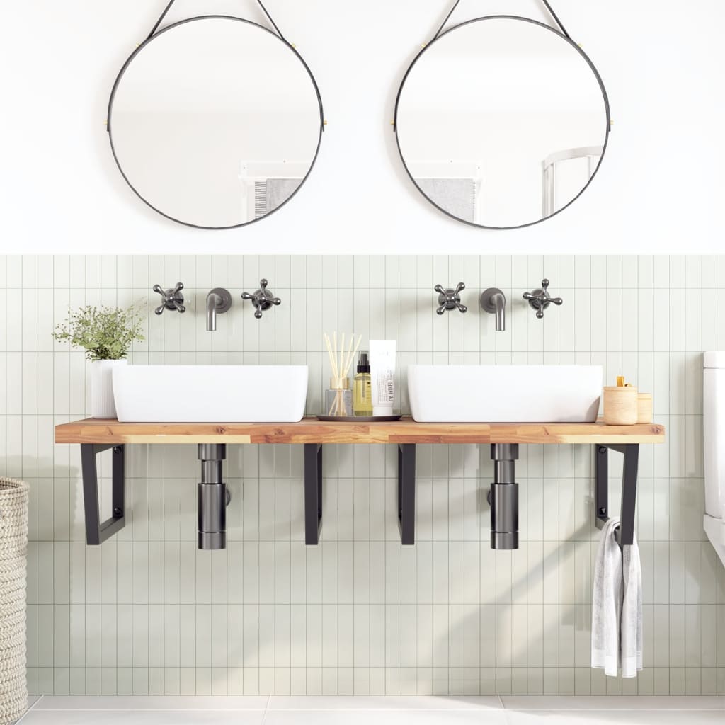 Badkamer wandschap staal en massief acaciahout