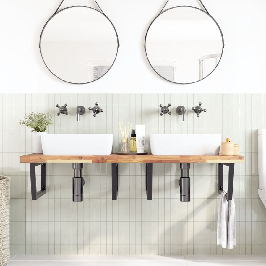 Badkamer wandschap staal en massief acaciahout