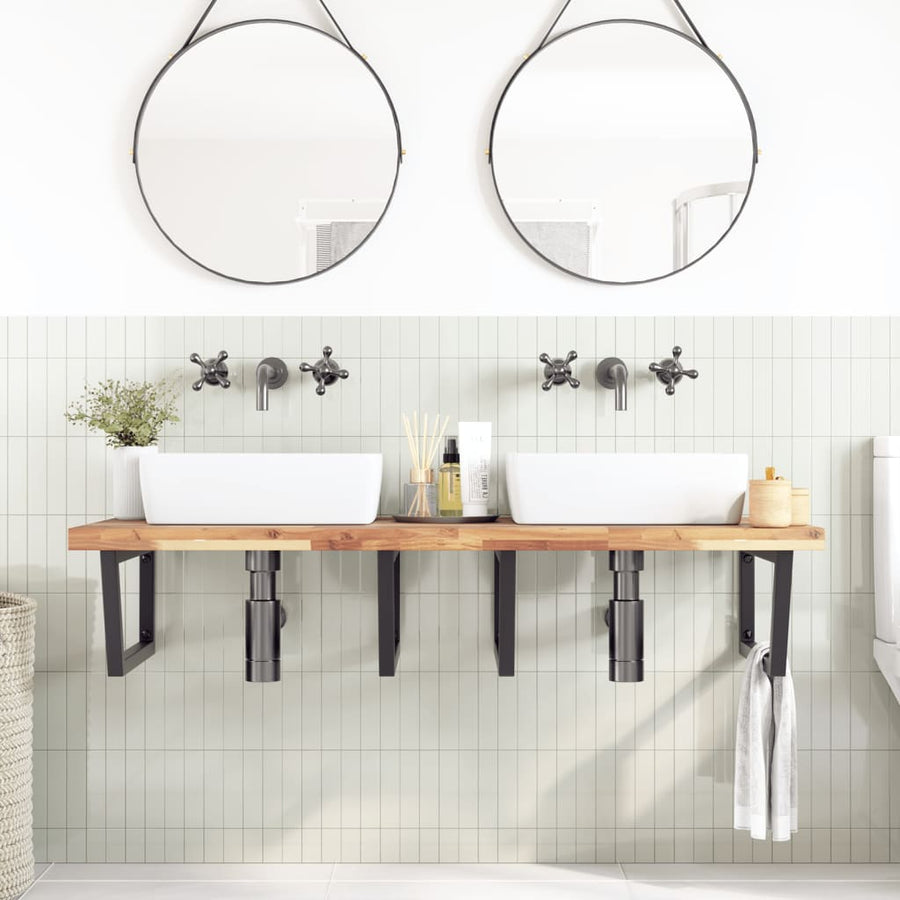 Badkamer Wandschap Staal En Massief Acaciahout 1