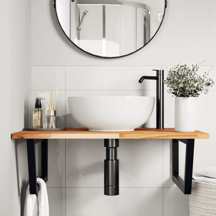 Badkamer Wandschap Staal En Massief Acaciahout 1