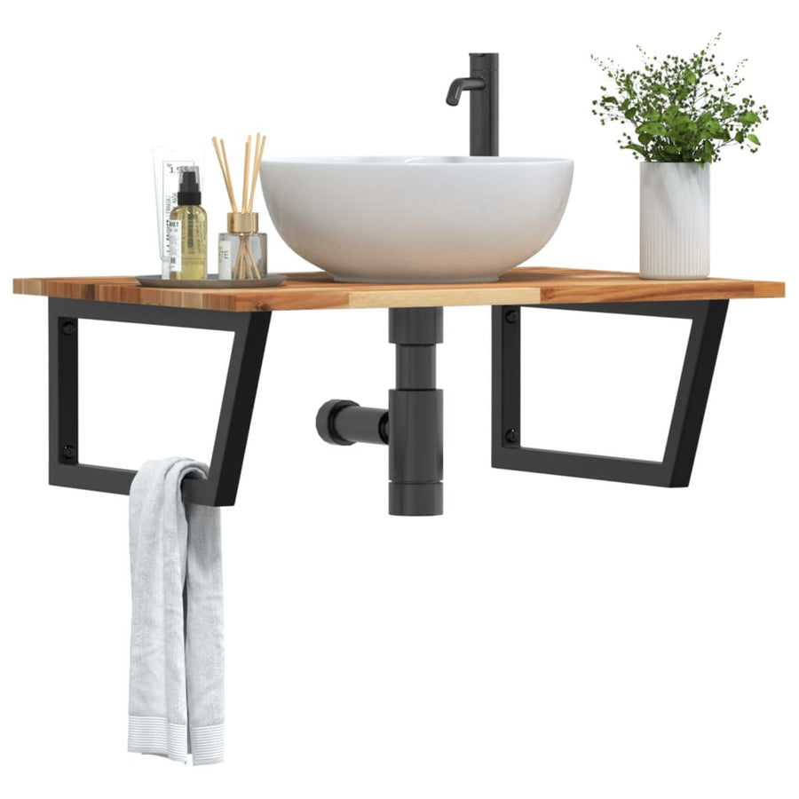 Badkamer Wandschap Staal En Massief Acaciahout 1 100 x 60 x 2 cm Donkerbruin en zwart