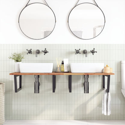Badkamer Wandschap Staal En Massief Acaciahout 1 120 x 60 x 2 cm Donkerbruin en zwart