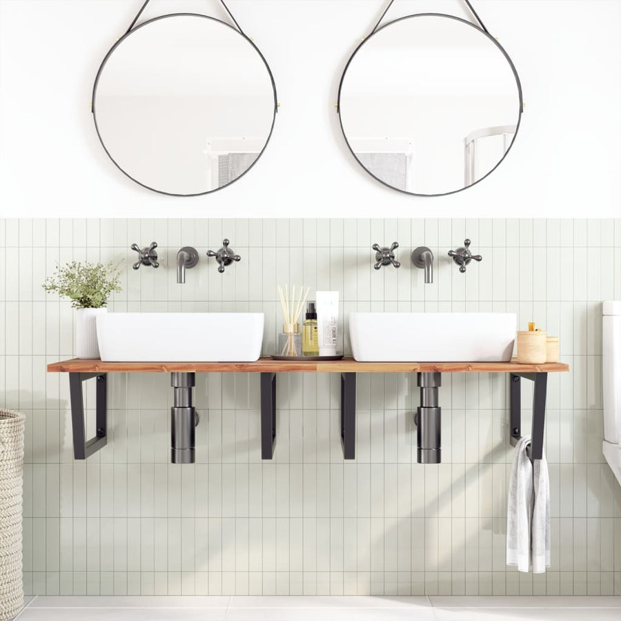 Badkamer Wandschap Staal En Massief Acaciahout 1 120 x 60 x 2 cm Donkerbruin en zwart