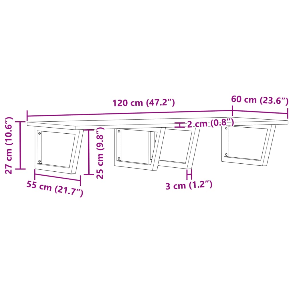 Badkamer Wandschap Staal En Massief Acaciahout 1 120 x 60 x 2 cm Donkerbruin en zwart