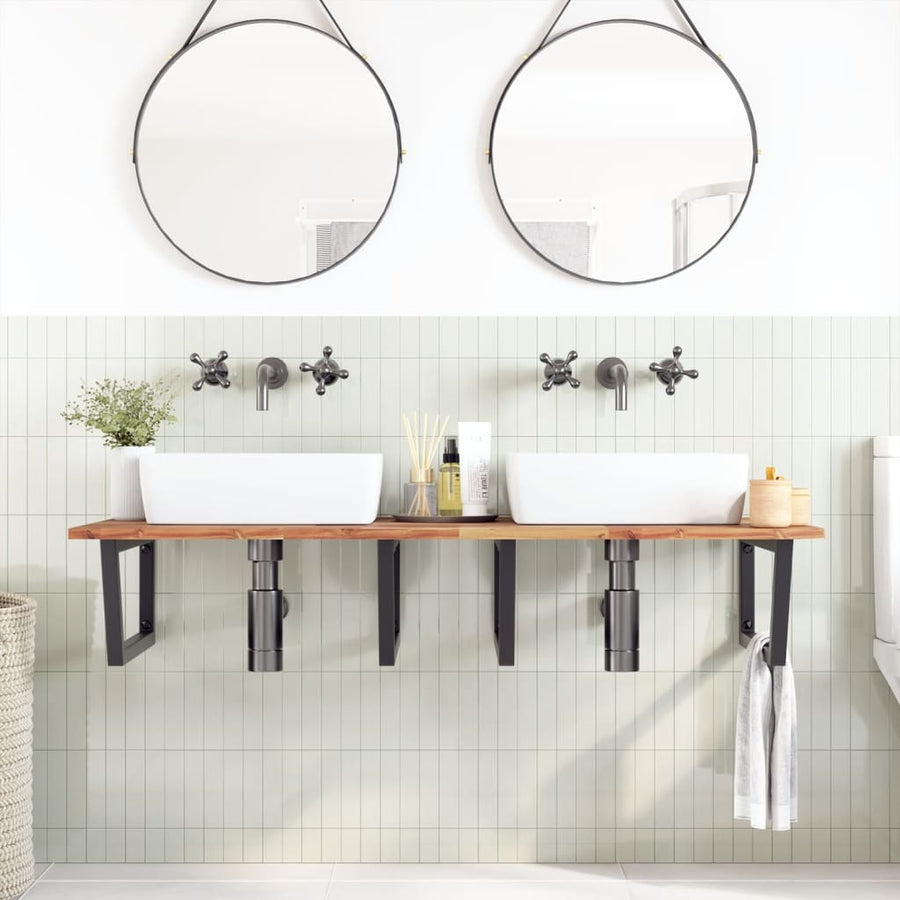 Badkamer Wandschap Staal En Massief Acaciahout 1 140 x 60 x 2 cm Donkerbruin en zwart