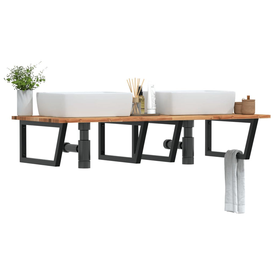 Badkamer Wandschap Staal En Massief Acaciahout 1 140 x 60 x 2 cm Donkerbruin en zwart