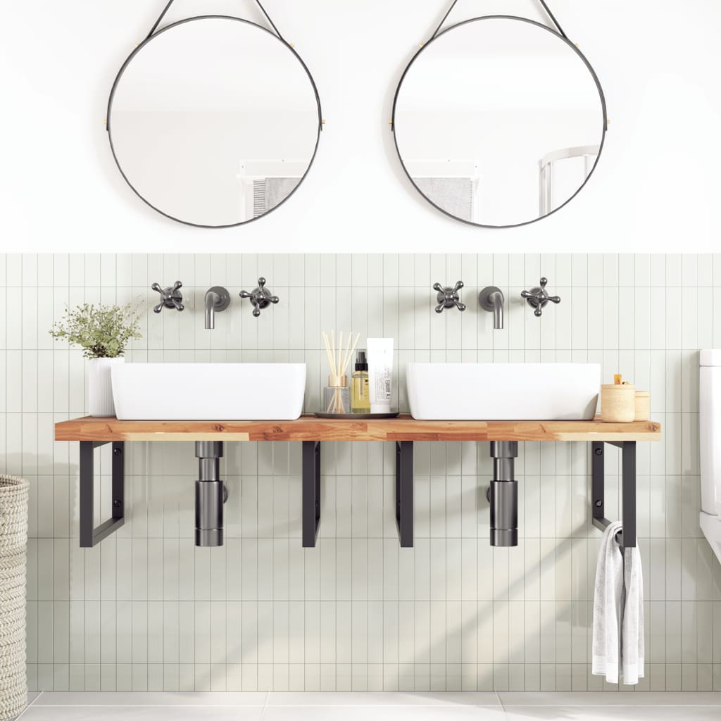 Badkamer wandschap staal en massief acaciahout