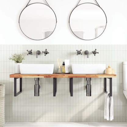 Badkamer wandschap staal en massief acaciahout