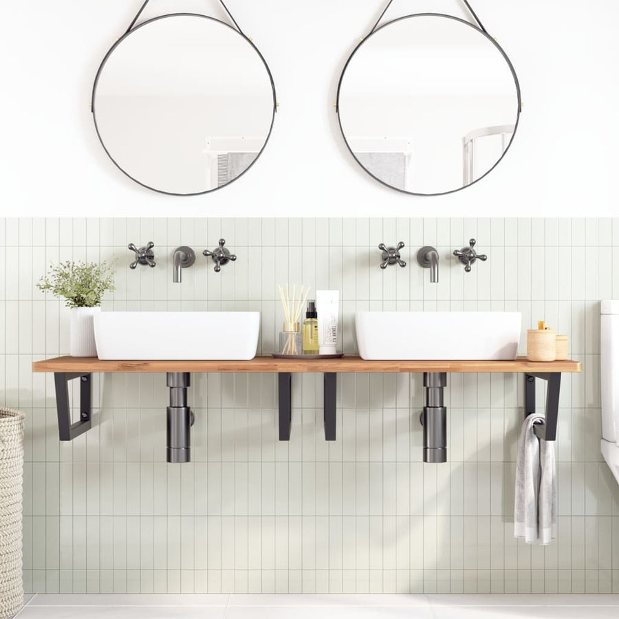 Badkamer Wandschap Staal En Massief Beukenhout 1 150 x 55 x 2.5 cm Zwart