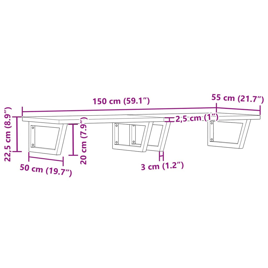 Badkamer Wandschap Staal En Massief Beukenhout 1 150 x 55 x 2.5 cm Zwart