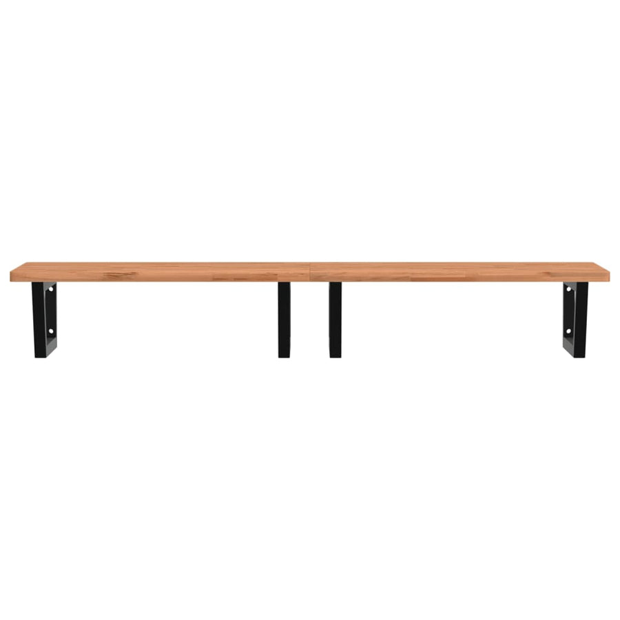 Badkamer Wandschap Staal En Massief Beukenhout 1 150 x 55 x 2.5 cm Zwart